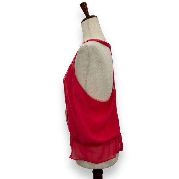 Rory Beca REVOLVE Hot Pink Halter Top Large Embroidered Peplum T-Back Tank Boho - Picture 7 of 11